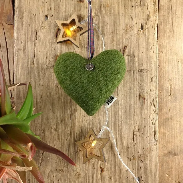 Harris Tweed Heart Decoration - Green