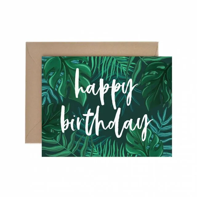 Tropical Foliage Happy Birthday Greeting Card - Pack of 6