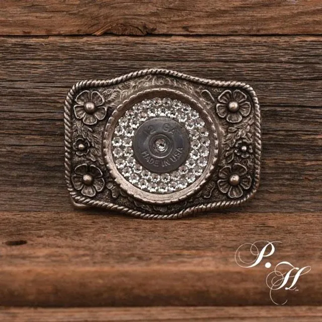'Floral' Buckle (Antique Silver & Clear)