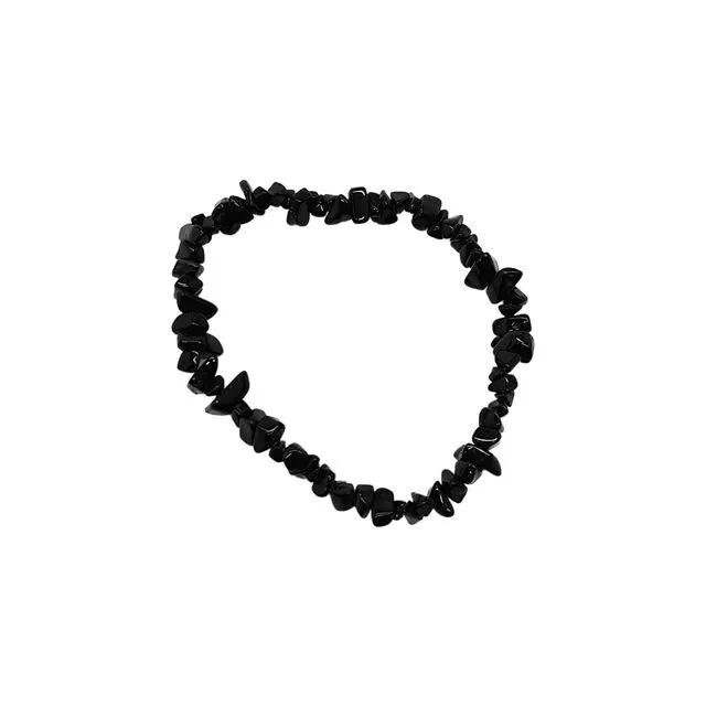 Vie Naturals Gemstone Chip Stretch Bracelet, Black Obsidian