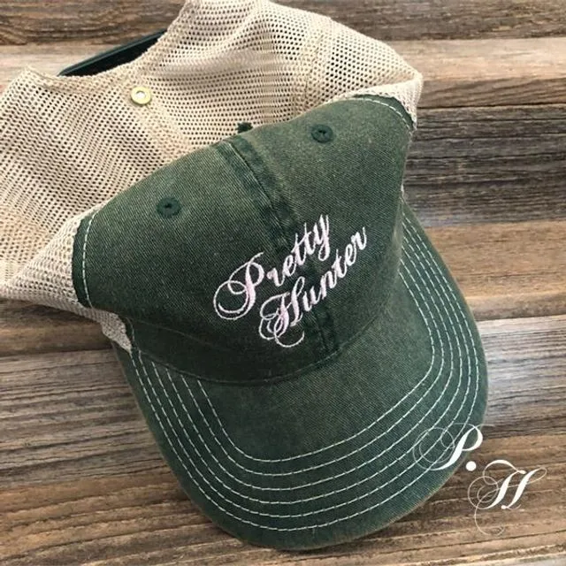 Embroidered & Bullet Embellished Green mesh back cap