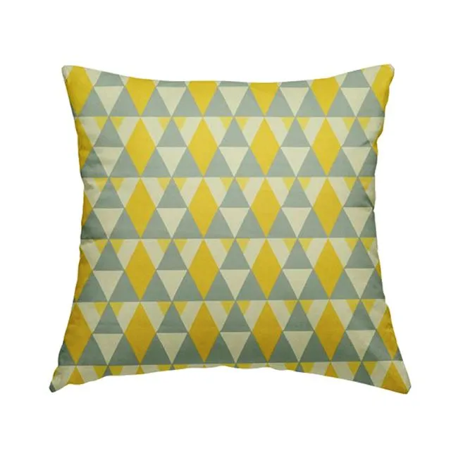 Velvet Fabric Modern Yellow Grey Pattern Cushions Piped Finish Handmade To Order-Small
