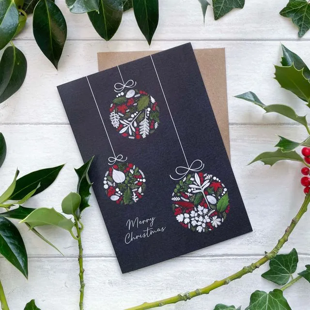 Recycled Christmas Card with Bauble Design