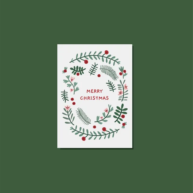 Merry Christmas greeting card green branches