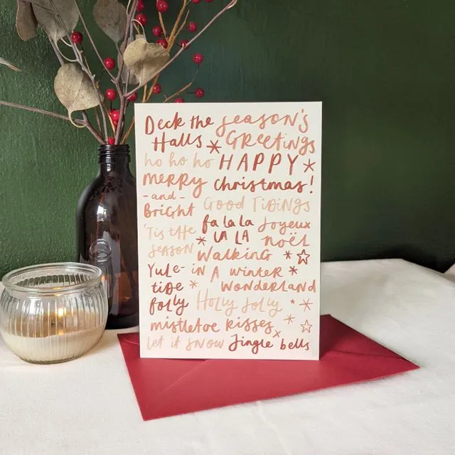 'Christmas Greetings' Card in Red