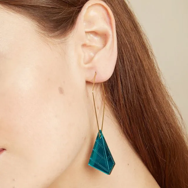 The Hanging Leaf Blue Mirror Art deco acrylic Drop Earrings
