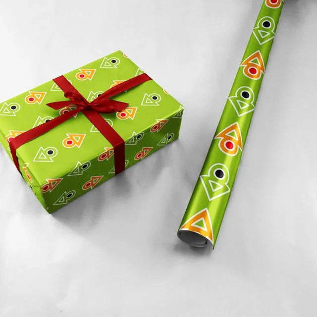 Luxury Gift Wrap / Wrapping Paper • Arrow • Black, Orange, Green - Pack of 25