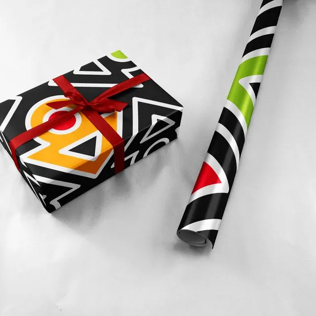 Luxury Gift Wrap / Wrapping Paper • Arrow • Black, Orange, Green - Pack of 25