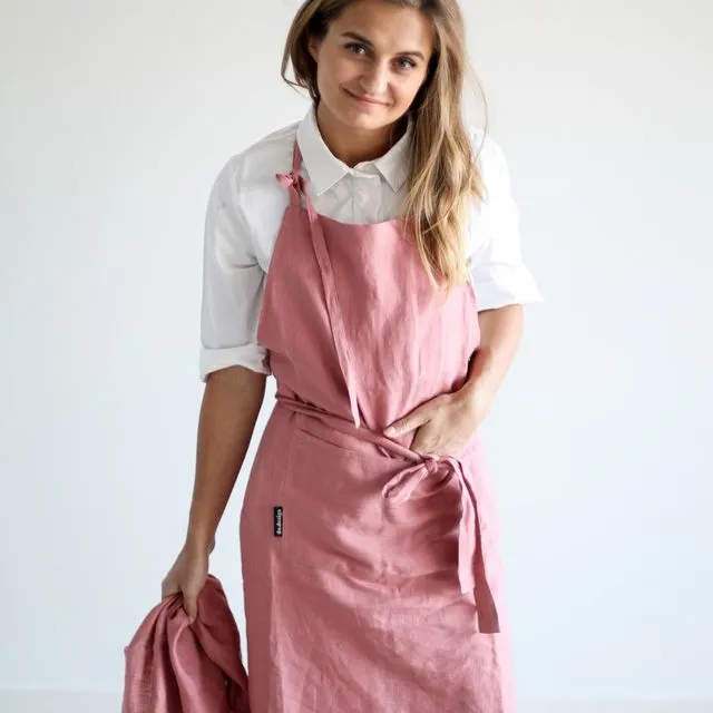 Linen Apron / Pinky coral