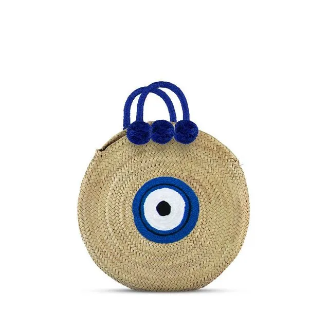 Round French Market Basket Purse - Evil eye straw bag Solid