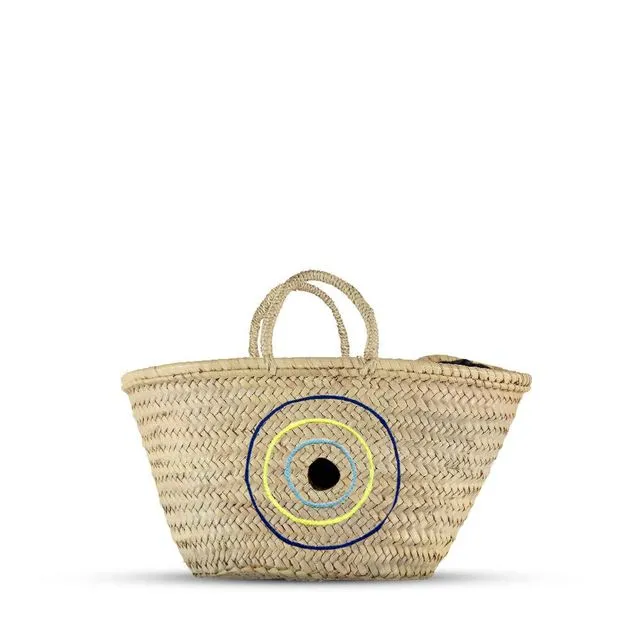 Sicily Evil Eye Straw Bag - French Market Basket Pattern