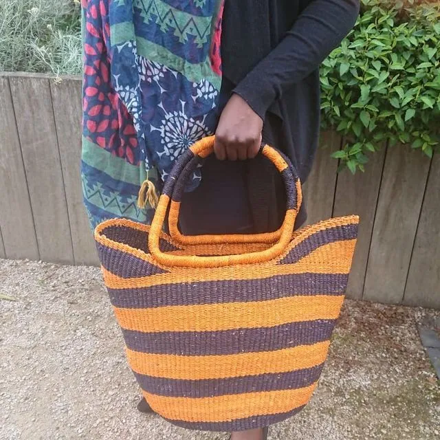 Large Bolga U Shopper Basket | Hand Woven, Eco Friendly, African, Natural, Baby, Toy, Music