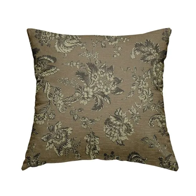 Chenille Fabric Floral Grey Cream Pattern Cushions Piped Finish Handmade To Order-Medium