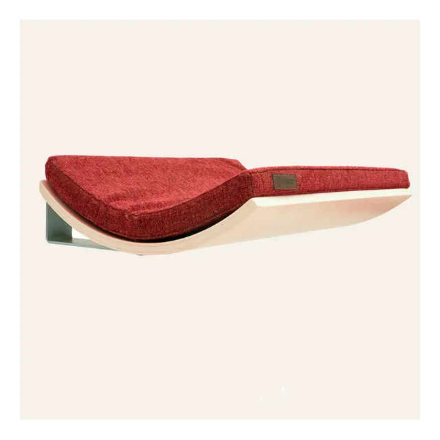 Handmade wooden curved cat shelf CHILL | Elegant Red cushion | Maple wood finish