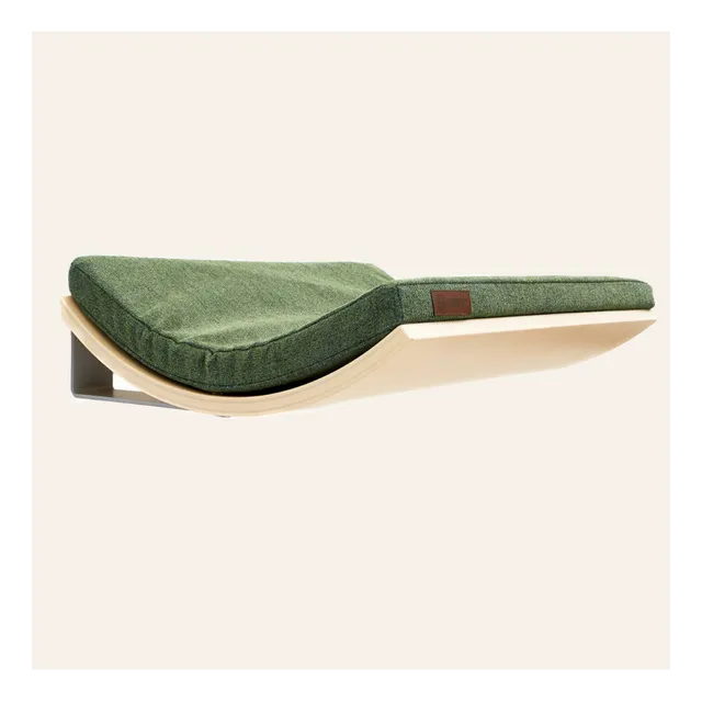 Handmade wooden curved cat shelf CHILL | Elegant Green cushion | Maple wood finish