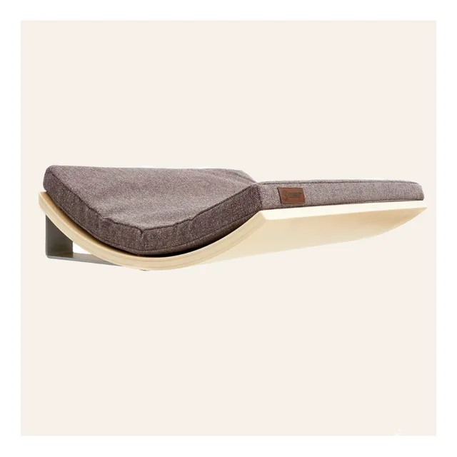Handmade wooden curved cat shelf CHILL | Elegant Rose Grey cushion | Maple wood finish