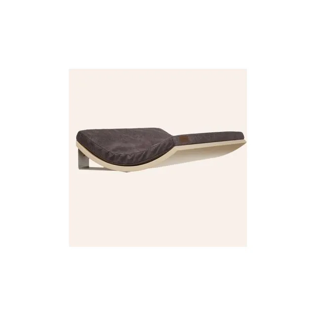 Handmade wooden curved cat shelf CHILL | Smooth Dark Grey cushion | Maple wood finish