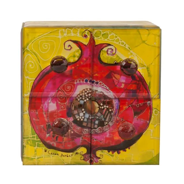Biggdesign Glass Jewelry Box with 4 Drawers, Authentic Design with Pomegranate Motif, Decorative Box