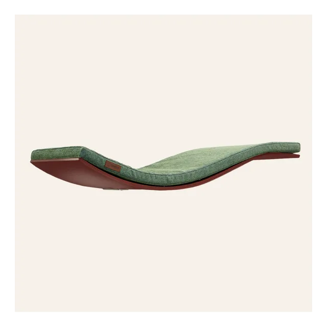Designer wooden wave cat shelf CHILL DeLUXE | Elegant Green cushion | Walnut wood finish
