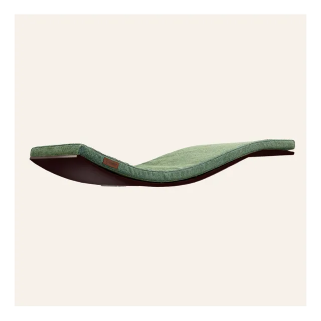 Designer wooden wave cat shelf CHILL DeLUXE | Elegant Green cushion | Wenge wood finish