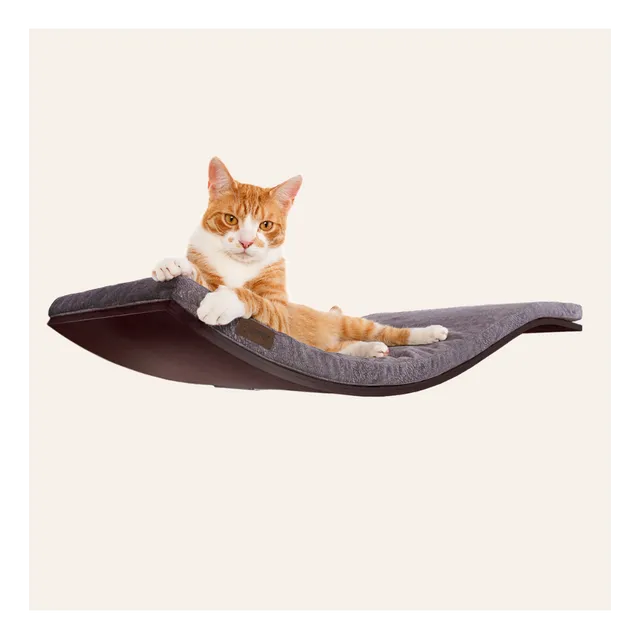 Designer wooden wave cat shelf CHILL DeLUXE | Smooth Dark Grey cushion | Wenge wood finish