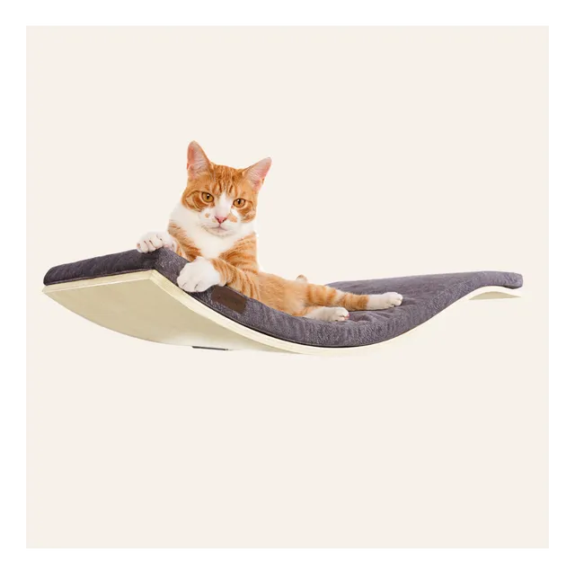 Designer wooden wave cat shelf CHILL DeLUXE | Smooth Dark Grey cushion | Maple wood finish