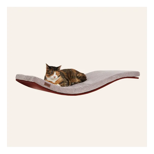 Designer wooden wave cat shelf CHILL DeLUXE | Soft Cappuccino cushion | Walnut wood finish