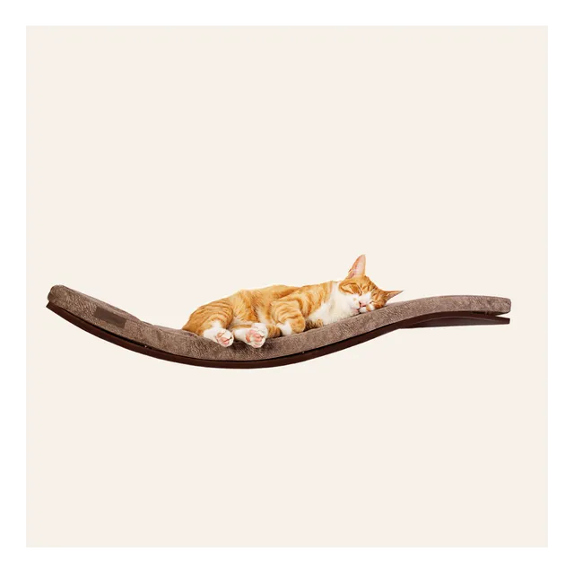 Designer wooden wave cat shelf CHILL DeLUXE | Smooth Light Brown cushion  | Wenge wood finish