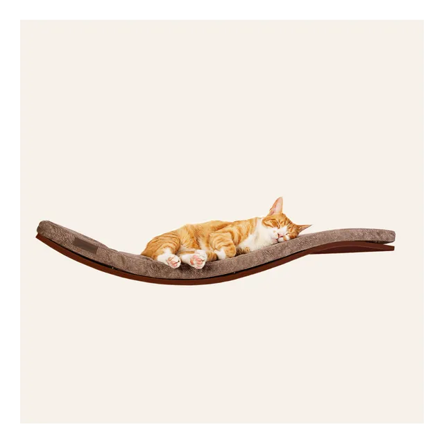 Designer wooden wave cat shelf CHILL DeLUXE | Smooth Light Brown cushion  | Walnut wood finish