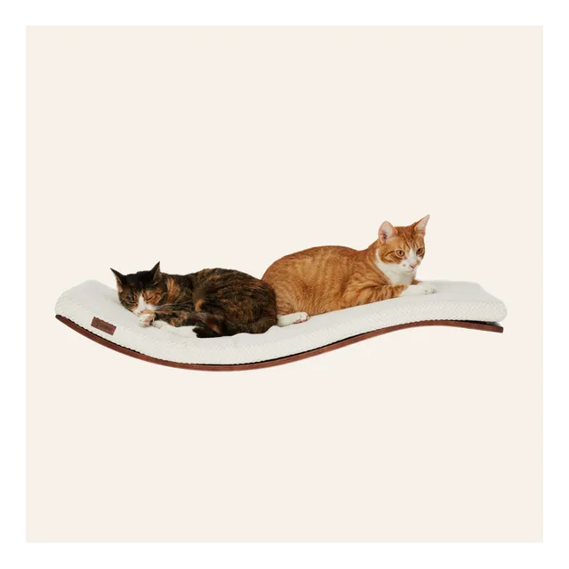 Designer wooden wave cat shelf CHILL DeLUXE | Soft White cushion  | Walnut wood finish