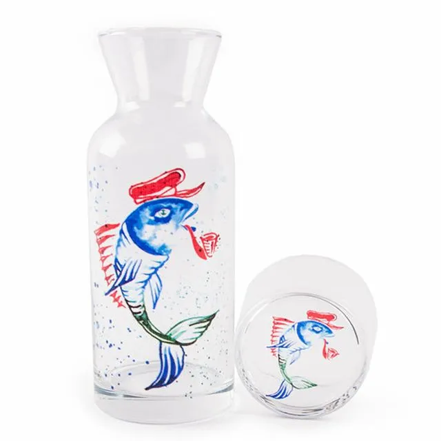 AnemosS Captain Fish 500 ml Glass Jug, Functional , Durable Glass, Watertight , Fish Pattern