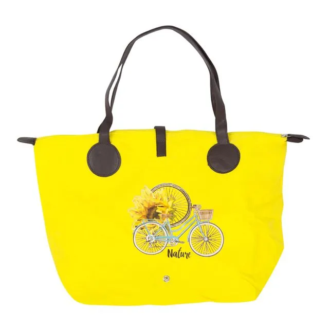 Biggdesign Shoulder Bag, Bicycle Pattern, 40 cm, Foldable, Washable, Yellow Color