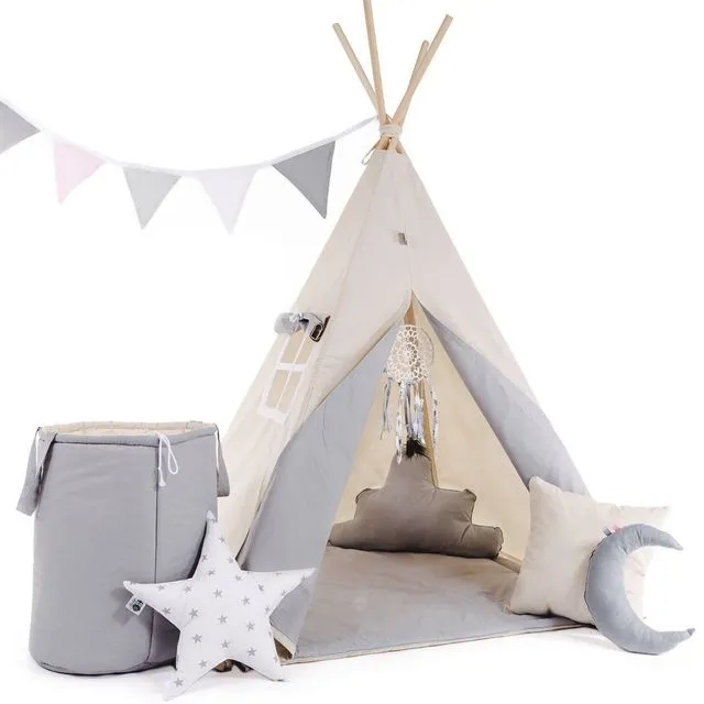 Child's Teepee Set Flop-ear Teepee, floor mat, two pillows, basket