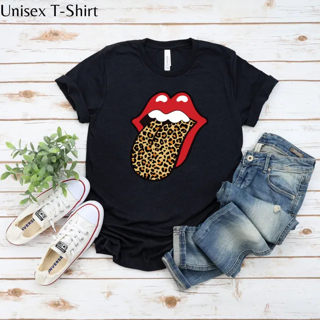 Black Rolling Stones Leopard Tongue Tee