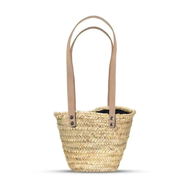 Mini straw bag with leather - French market basket Beige