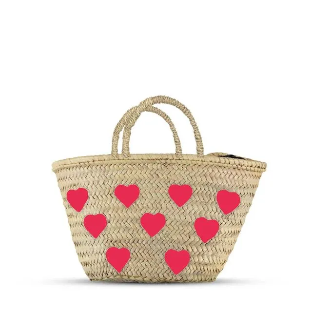 Heart French Market Basket - Straw bag - Bag with Heart Orange