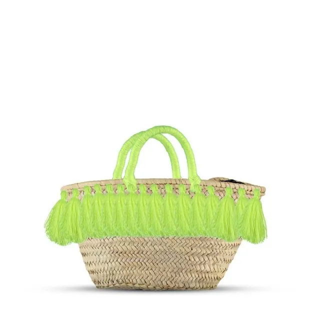 Small french market bag with tassels - Straw bag Neon Yellow