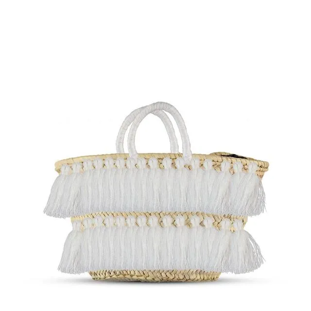 French market bag with tassels - Straw bag - beach bag White