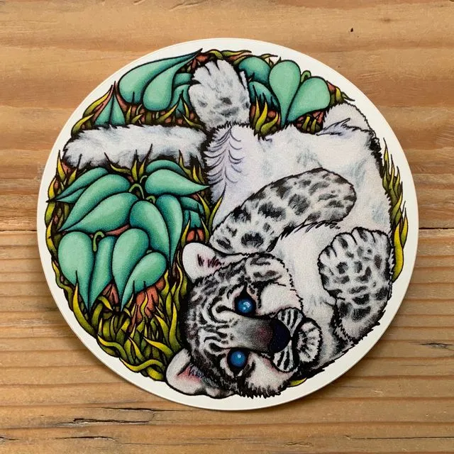 Snow Leopard Cub Vinyl Sticker