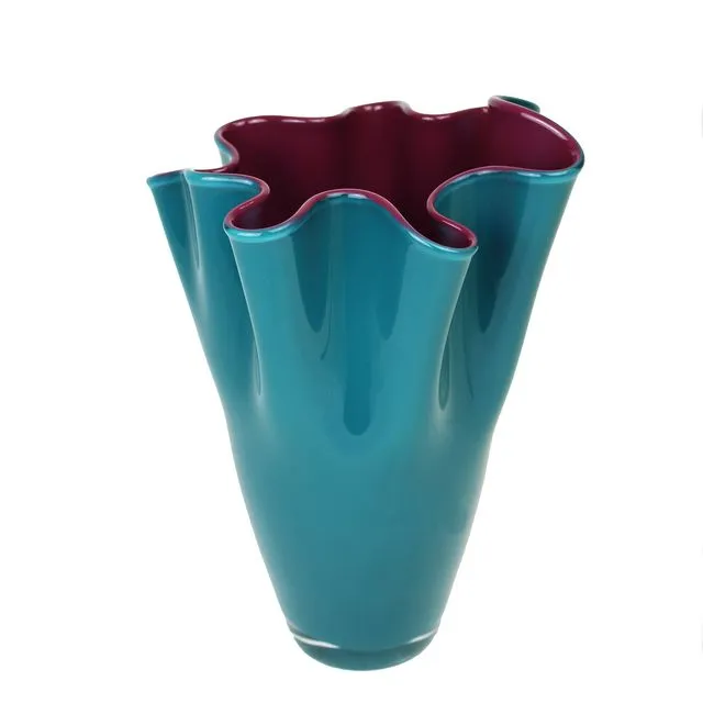 Vase Glass Wavy Two Tone Turquoise Purple Glass Vase