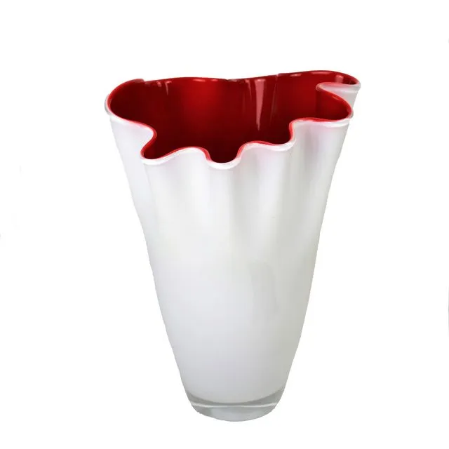 Vase Glass Wavy Bicoloured White Red Glass Vase