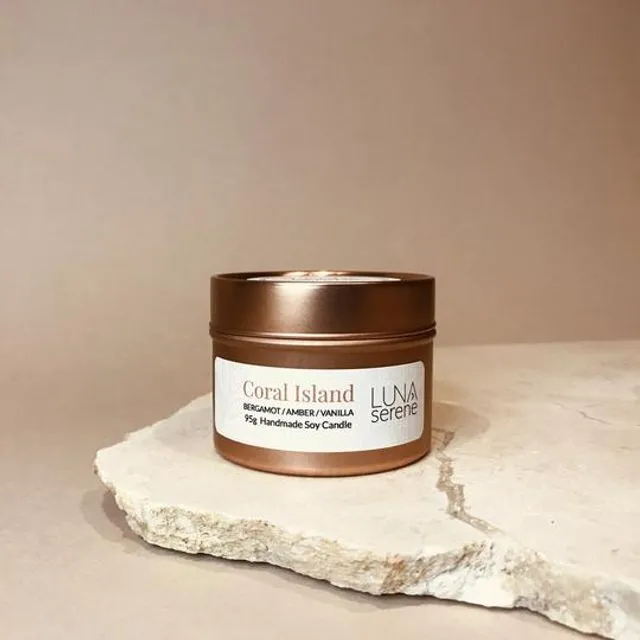 Coral Island | Rose Gold Travel Tin Candle Bergamot/Amber/Vanilla - Pack of 8
