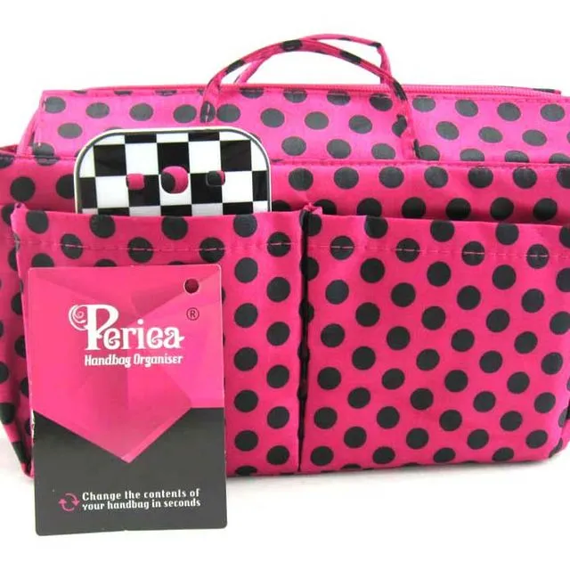 Lexy Handbag organiser - (Pink with Black Polka Dots)