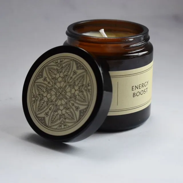 Aromatherapy Candle "Energy Boost" - 90g Soy Wax, Amber Glass