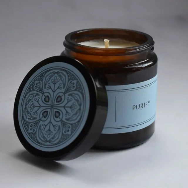 Aromatherapy Candle "Purify" - 90g Rapeseed/Coconut Wax, Amber Glass