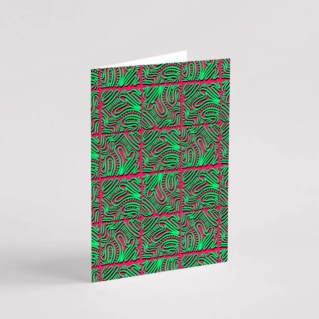 Pathfinder Pattern Greeting Card - Green &amp; Red