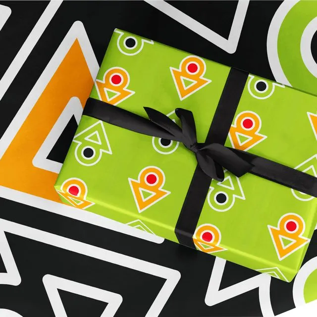 Bundle of 50 Wrapping Paper - Green, Orange, Arrow & Black, Orange, Green, Arrow (25 of each paper)