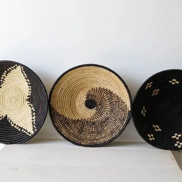 African wall baskets, Woven bowls, Rwanda baskets, Wall decor, African baskets, Fruit bowls, Tribal baskets, Set of 3