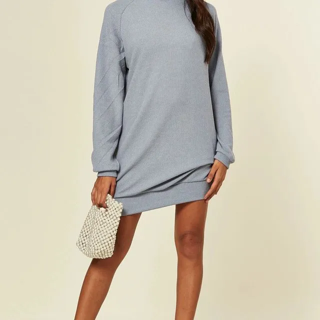Jumper Dress With Roll Neck And Pockets In Blue