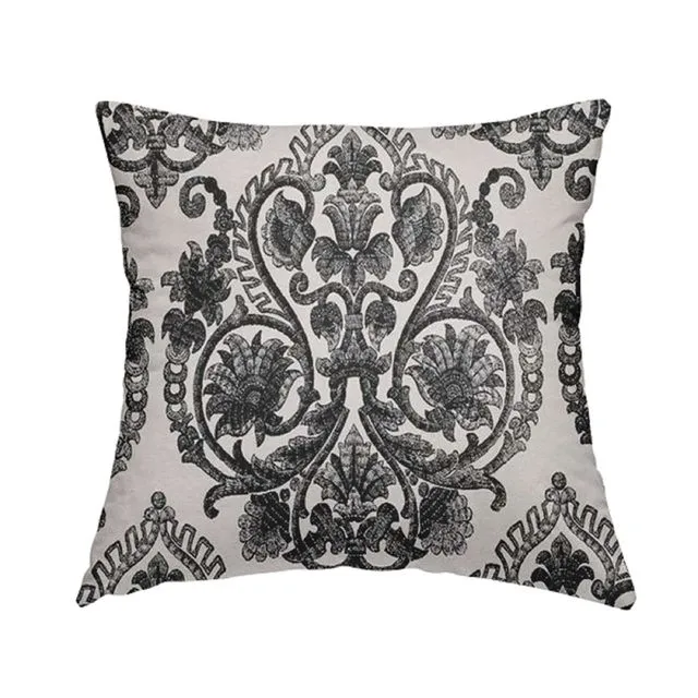 Chenille Fabric Damask Black Pattern Cushions Piped Finish Handmade To Order-Rectangle